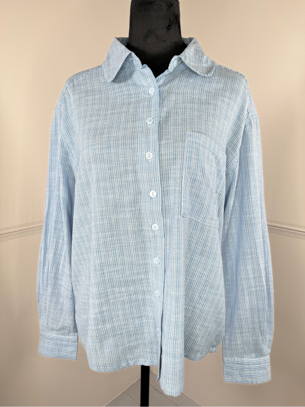 NWT - Lola River Nellie Cornflower Button Front Shirt 100% Cotton Size Medium